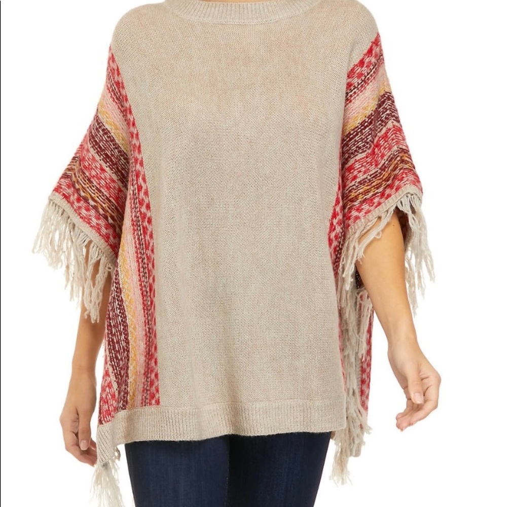 NWT Fringe Knit Poncho